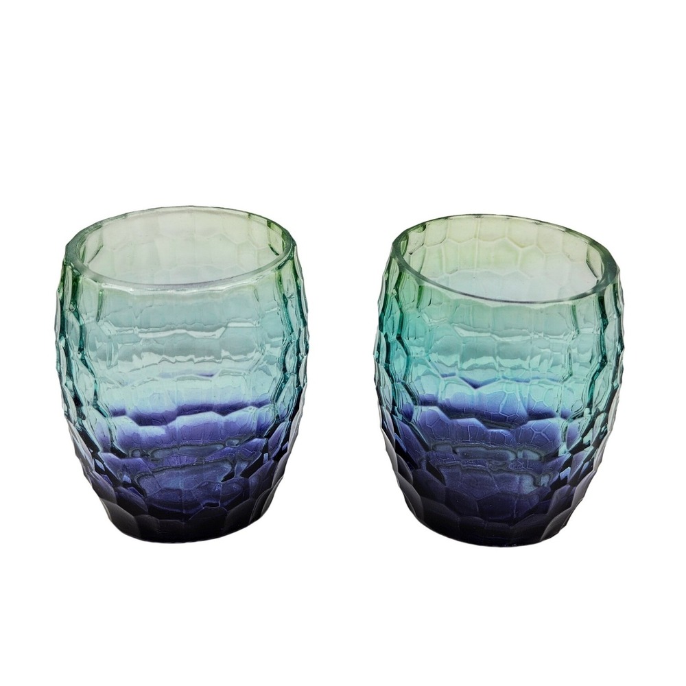 Yankee Candle Retired Candle Holders Purple Teal Green Slanted Rim Honeycomb